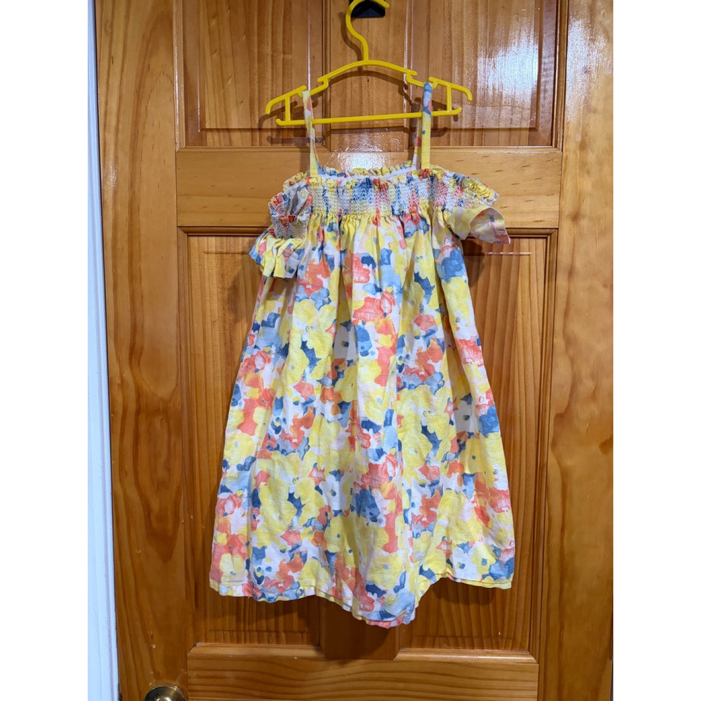 Janie and Jack Floral Linen Cotton Smocked Sundress Yellow Pink Blue